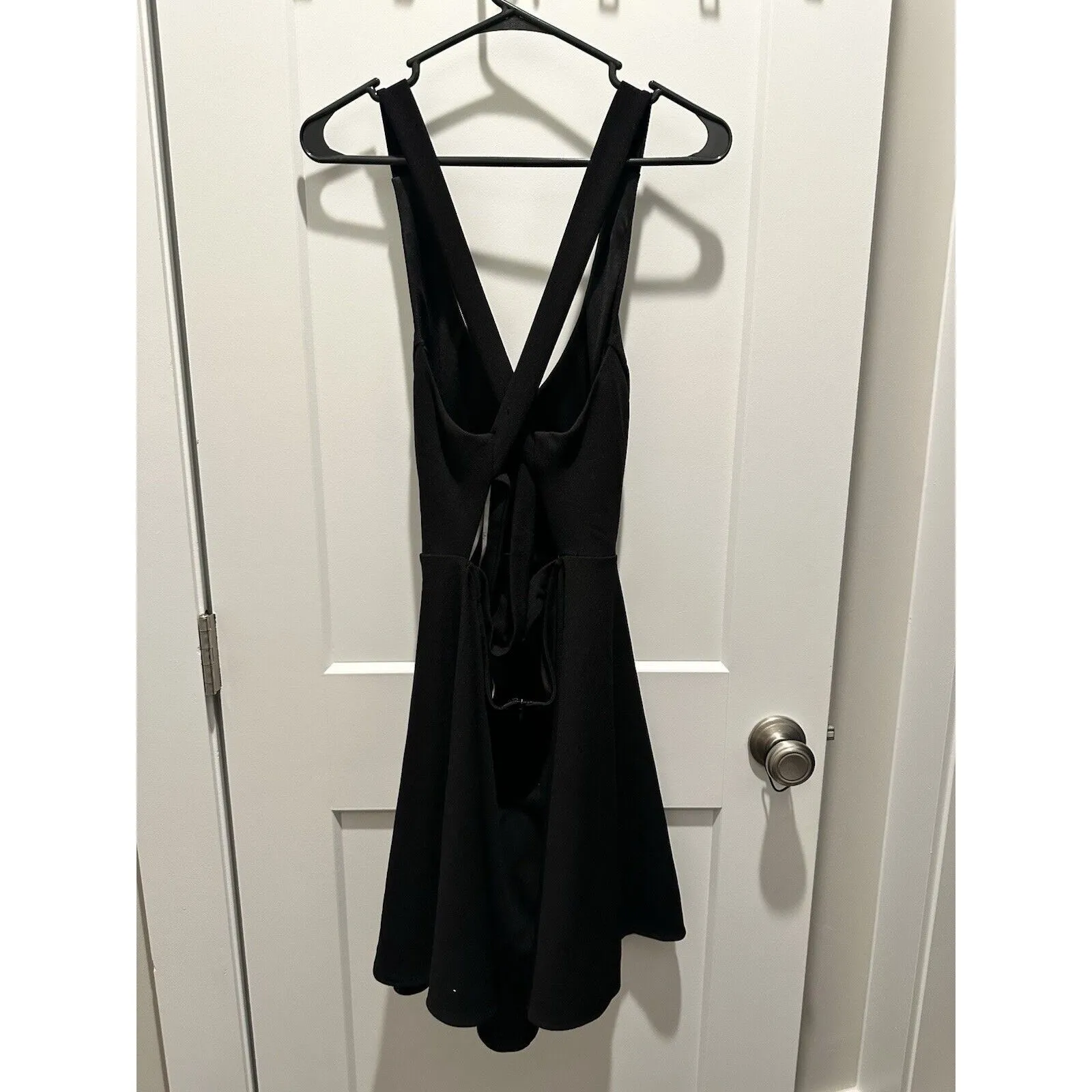 Lulus Going Steady Black Backless Skater Dress Low V-Neck Mini Sleeveless Size L - Image 4