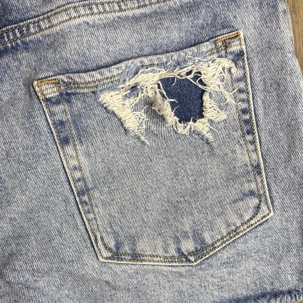 Good American Light Blue Distressed Jean Shorts - Image 5