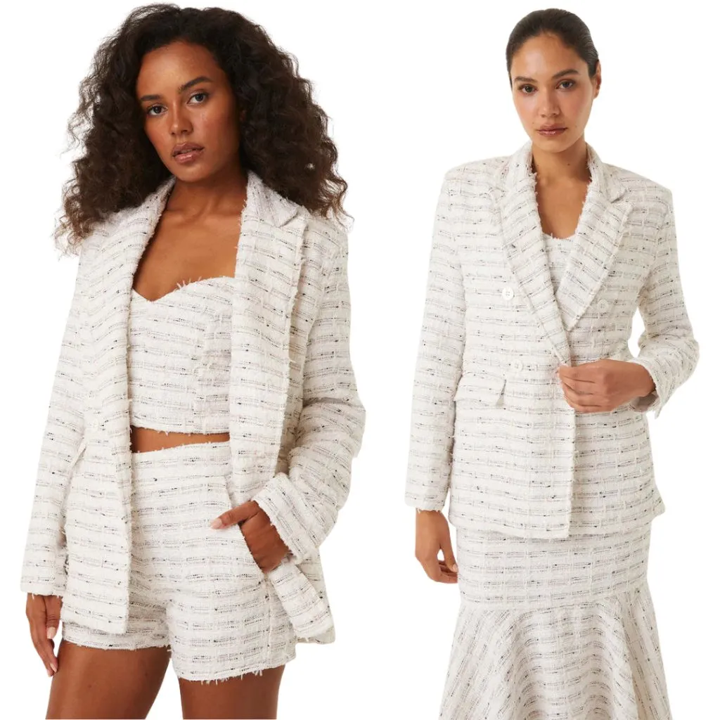 Misa Los Angeles Penny Tweed Blazer Jacket Women's XS Winter White Career NWT - Image 4