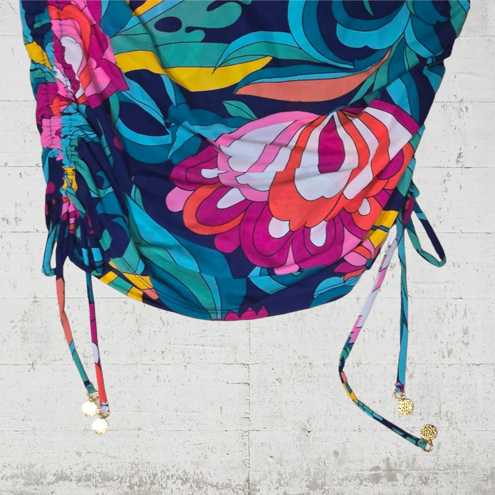 Trina Turk Retro Floral Mesh Crewneck Cinch Hem Swimsuit Cover Up Size Small - Image 7