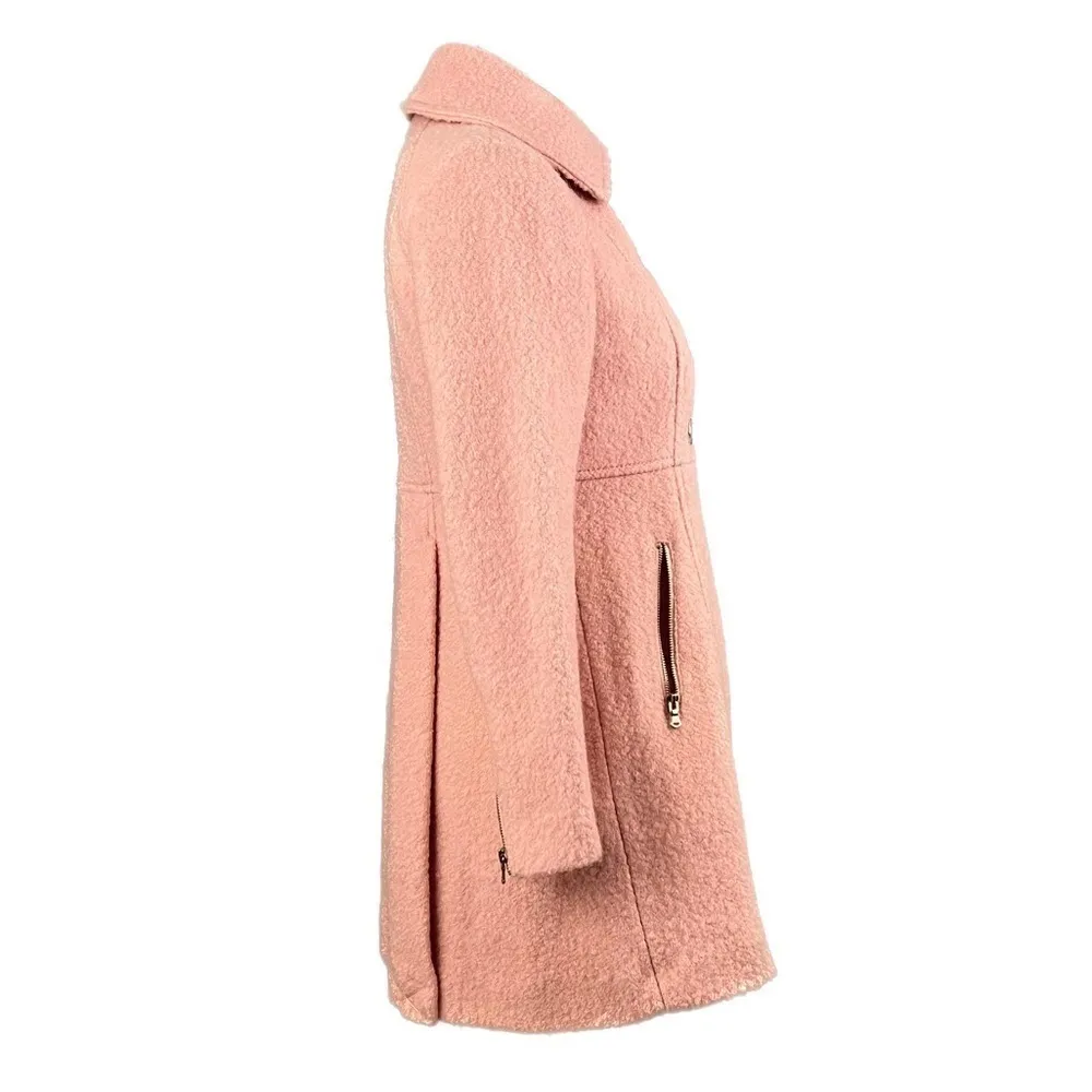 Guess Pink Double Breasted Bouclé Cutaway Coat - Size PXS - Image 11