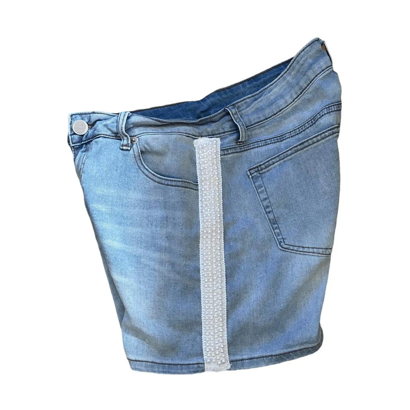 One 5 One Denim Shorts Light Blue Embellished Pearl Vibe Casual Chic Size 8 - Image 3