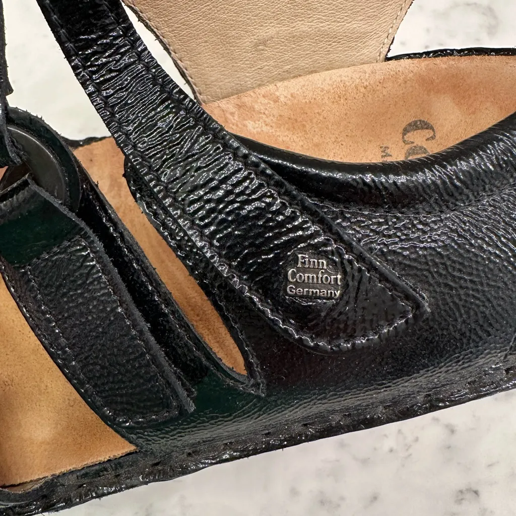 Finn Comfort Adana Dress Sandal Womens 9.5 US/7.5 UK Black Patent Leather Wedge - Image 8