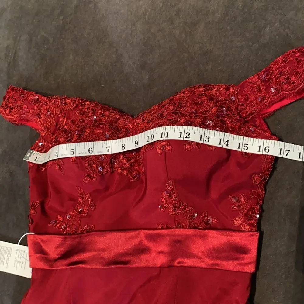 Women’s Deep Red Full Length Prom Party Formal Dress with Small Train Size 4 NWT Red - Image 9