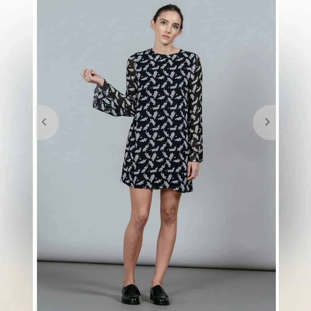 Ganni Seymour Georgette Dress Winter Berries Long Sleeve Shift Size Medium Xmas‎ - Image 2