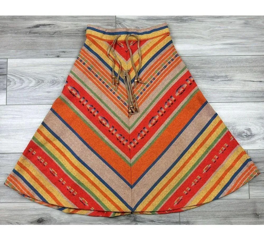 Vtg‎ 70s Southwestern Aztec Navajo Western Poncho Skirt Set Fits Women's 0/2 - Image 9