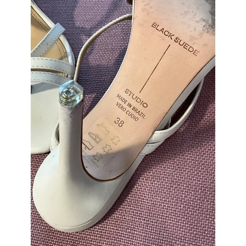 BLACK SUEDE STUDIO Cindy Sandals in White Leather 38 Womens High Heels Size 7 - Image 10
