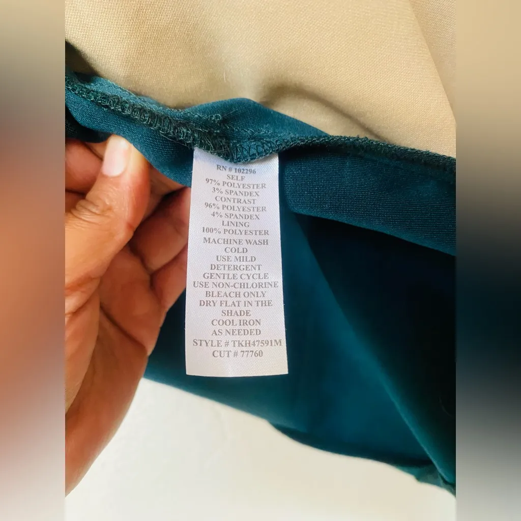 CONNECTED Apparel sz 14Sheath Dress Stretch Knit Maroon Green Nude LaceFront - Image 8