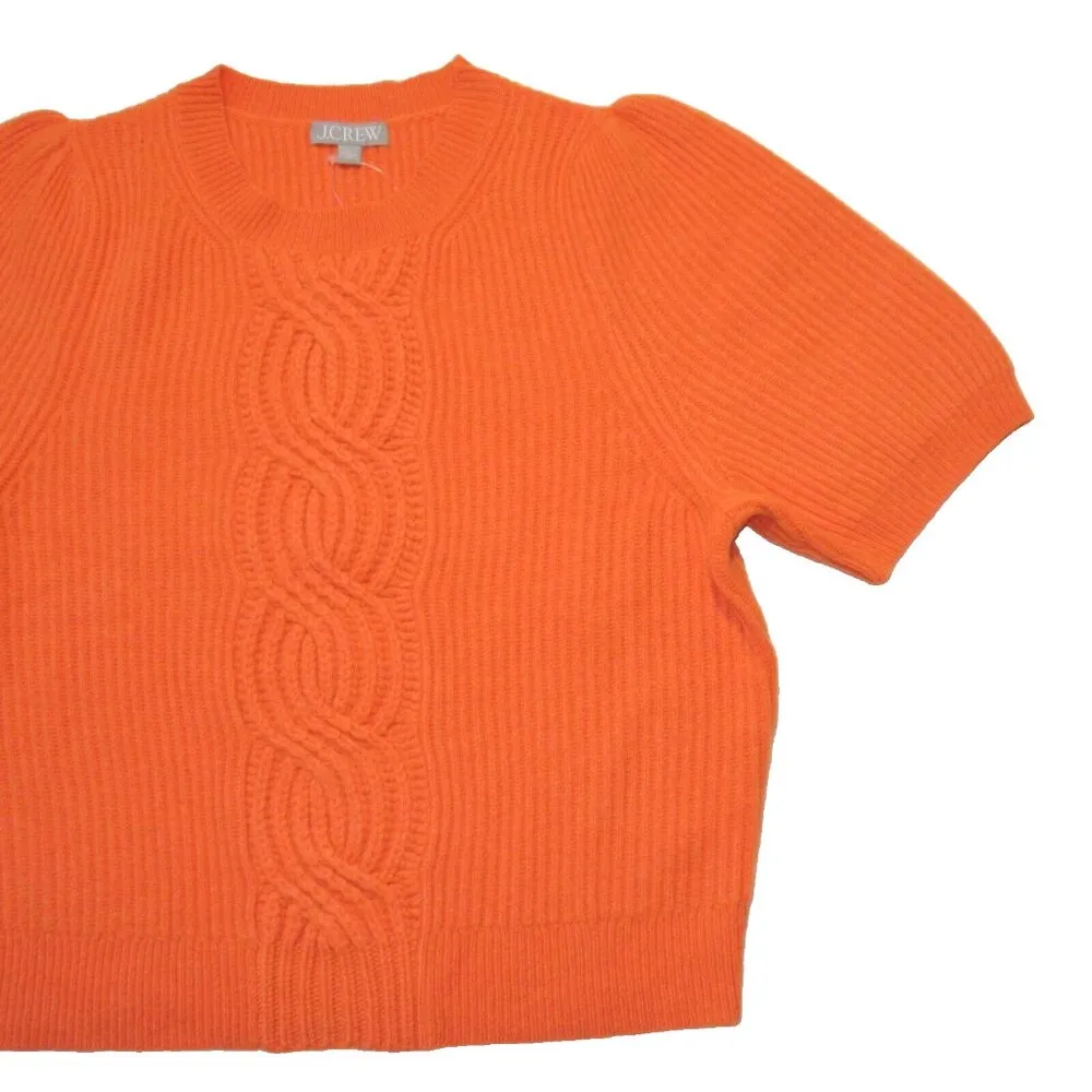 NWT J.Crew Wool-Cashmere Cable-knit in Heather Fire Lily Crewneck Sweater XL - Image 3