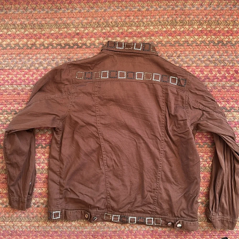 VTG ST CLAIR BROWN BUTTON UP SQUARE SEQUIN DETAIL JACKET Size M - Image 8