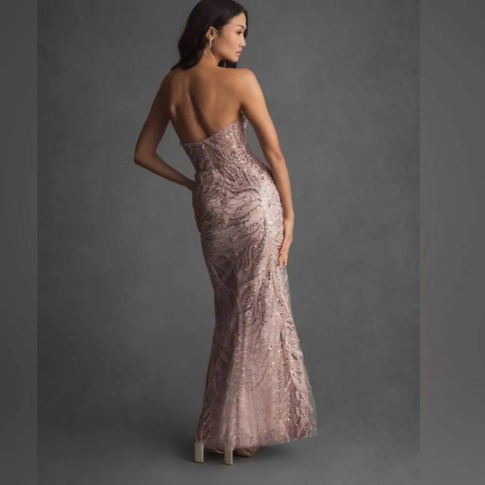 MAC DUGGAL Pink Strapless Embellished Trumpet Gown DRESS BLUSH Size 12 - Image 2