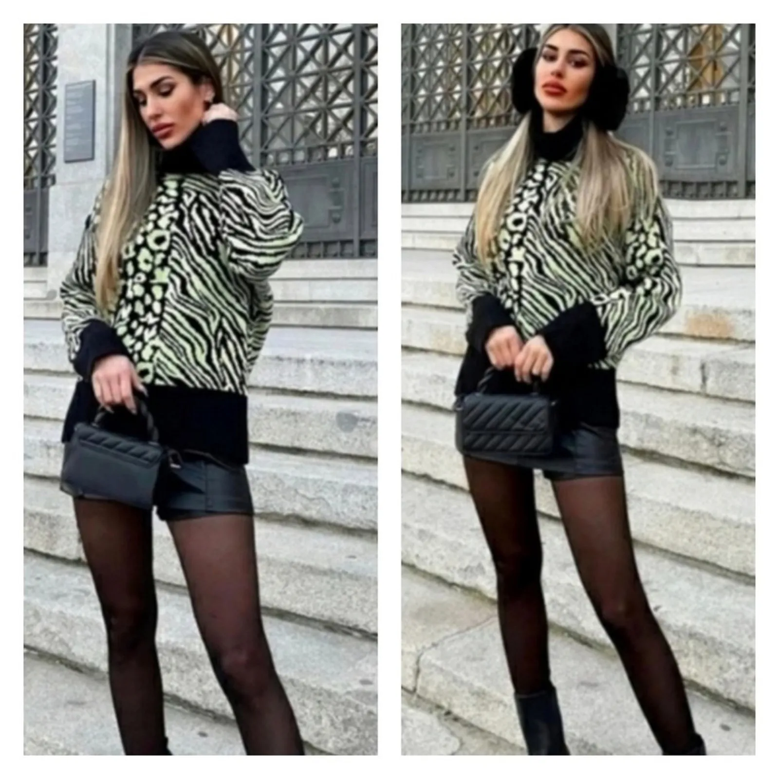NEW ZARA Bloggers Fave Mixed‎ Animal Print Turtleneck Sweater S - Image 2
