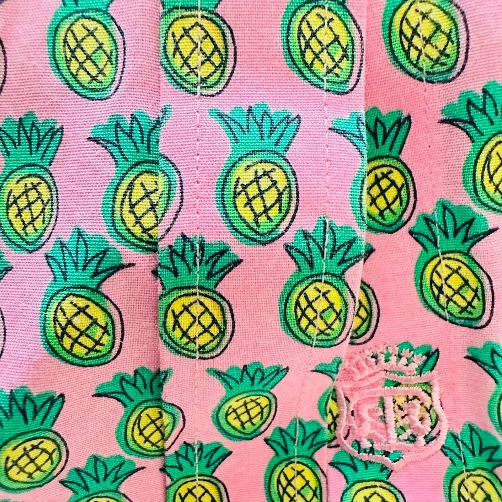 Talbots Pink Pineapple Scallop Collar No Iron Button Front Tank Blouse 12 Beach - Image 10