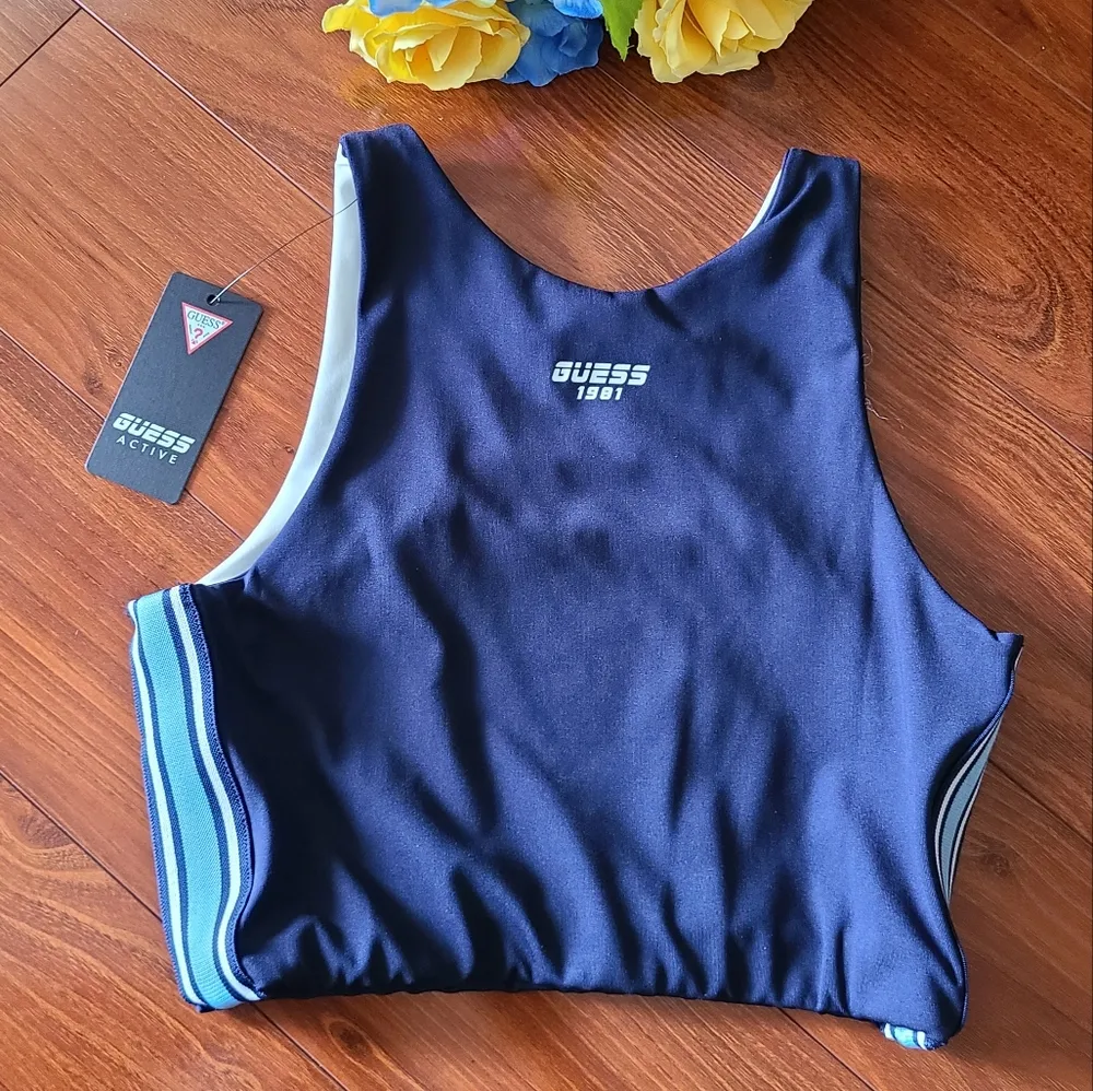 Guess Blue/White Sports Bra Small - Image 2