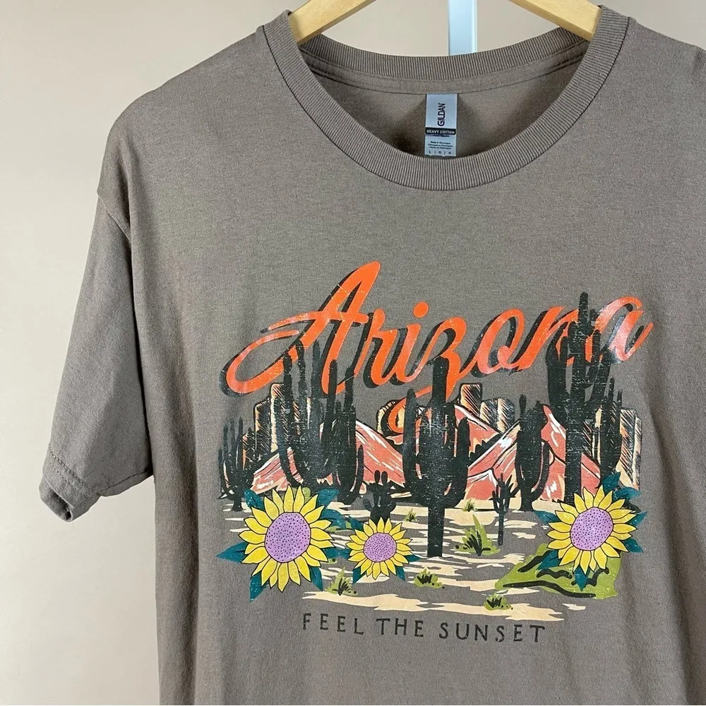 GILDAN Heavy Large Arizona Boho Graphic Tee Shirt Desert Cactus Sunflower Sunset - Image 6