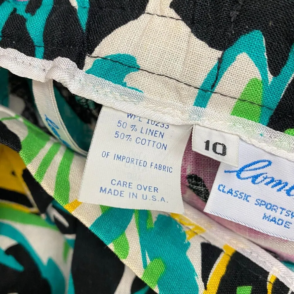 Vtg Lombardi Womens Sz 10 Floral Pleated Midi Skirt Linen Pockets Hawaiian Aloha - Image 4