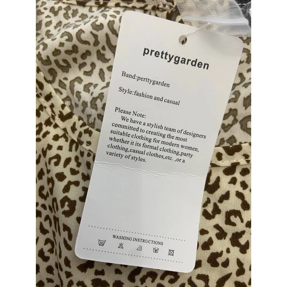 PrettyGarden Dress Womens S Animal Print Tiered Puff Sleeves Crew Neck NEW - Image 12