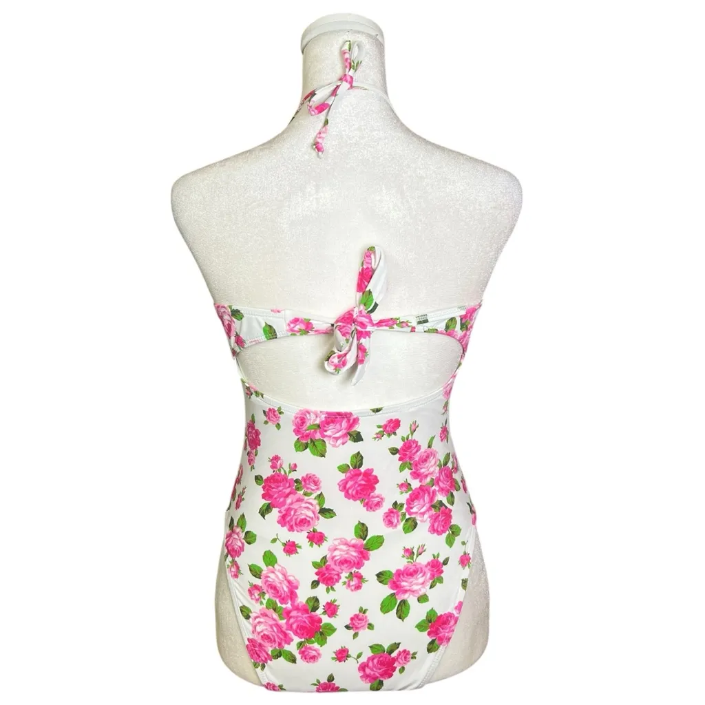 BETSEY JOHNSON Love Always One Piece Bandeau Swimsuit Pink Floral Heart Sz Large - Image 5