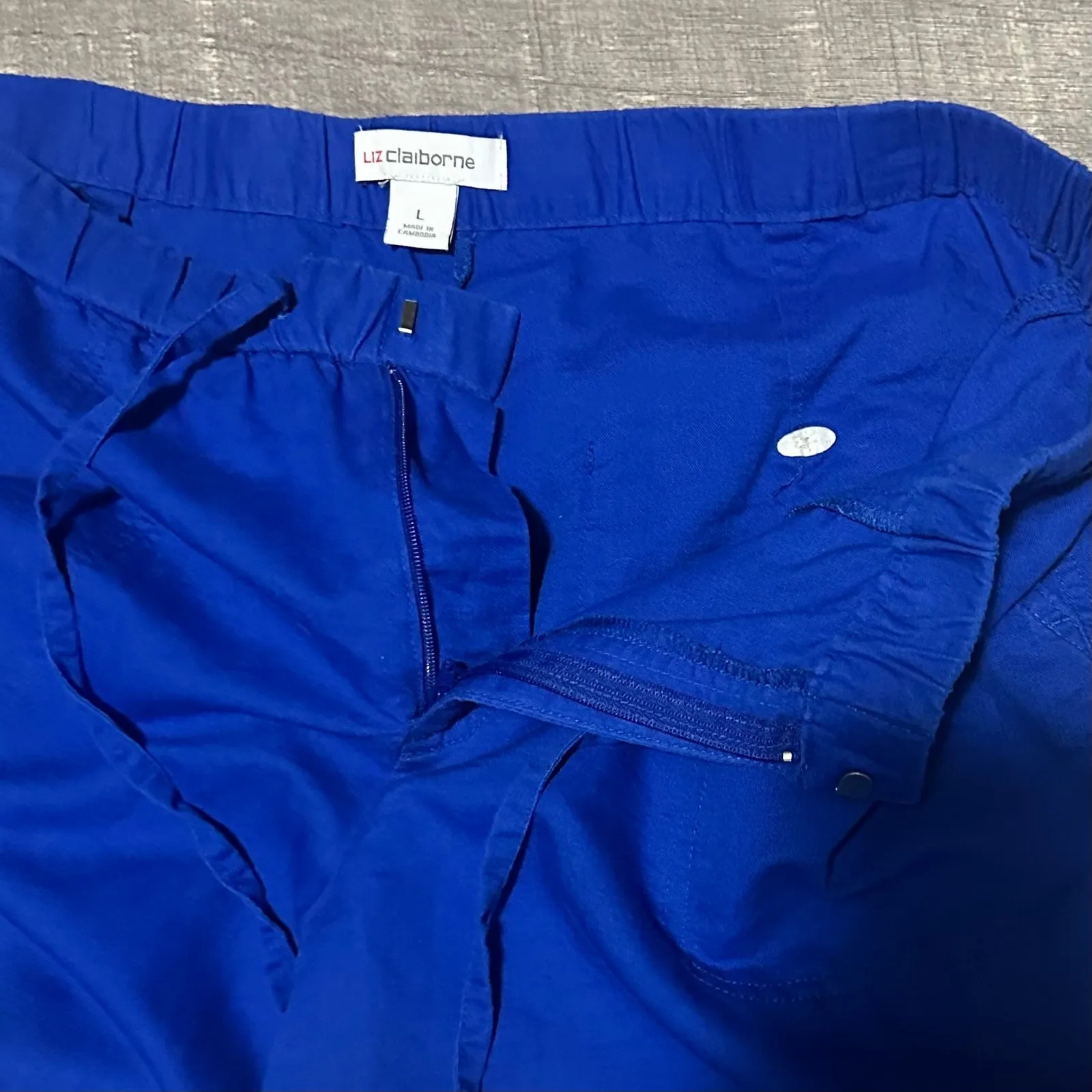 Liz Claiborne Wide Leg Linen Blend Woven Pant Women L Blue Elastic Waist Pockets - Image 5