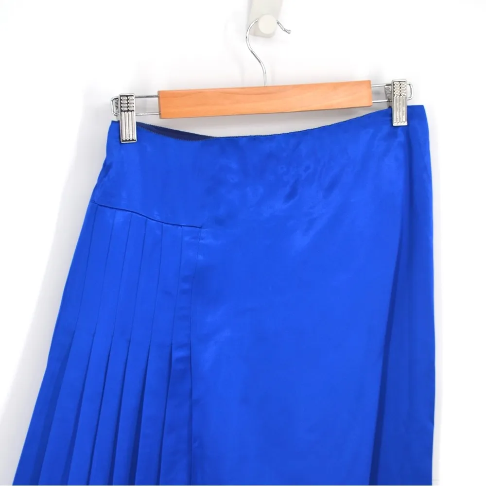 MIU MIU Satin Pleated A-Linen Midi Skirt in Royal Blue Women's 40 US 4 - Image 2