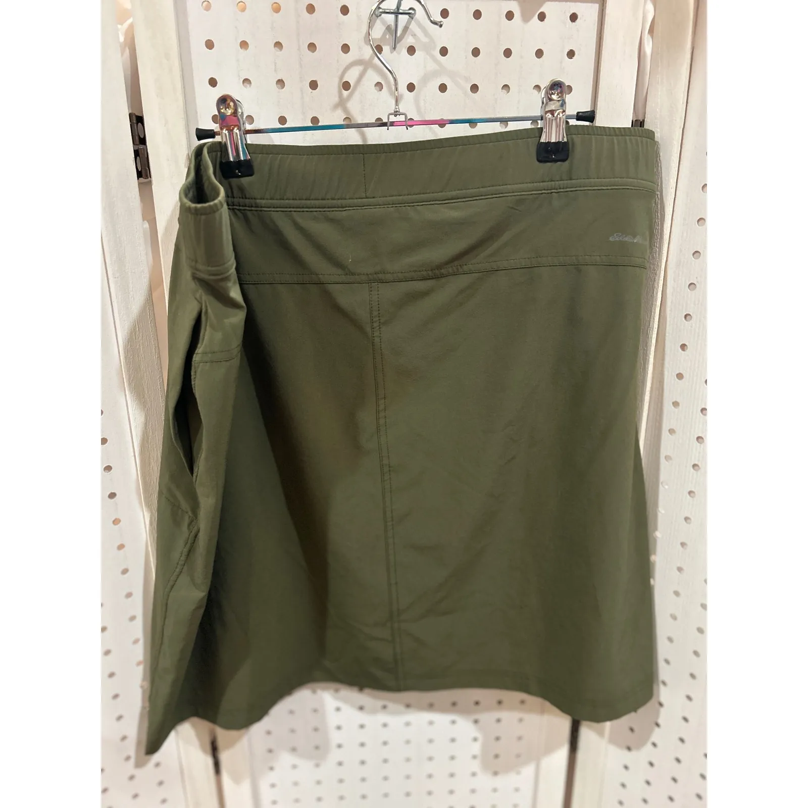 Eddie Bauer Olive Green Utility Skirt Women's Size L Elastic Waist Pockets - Image 7
