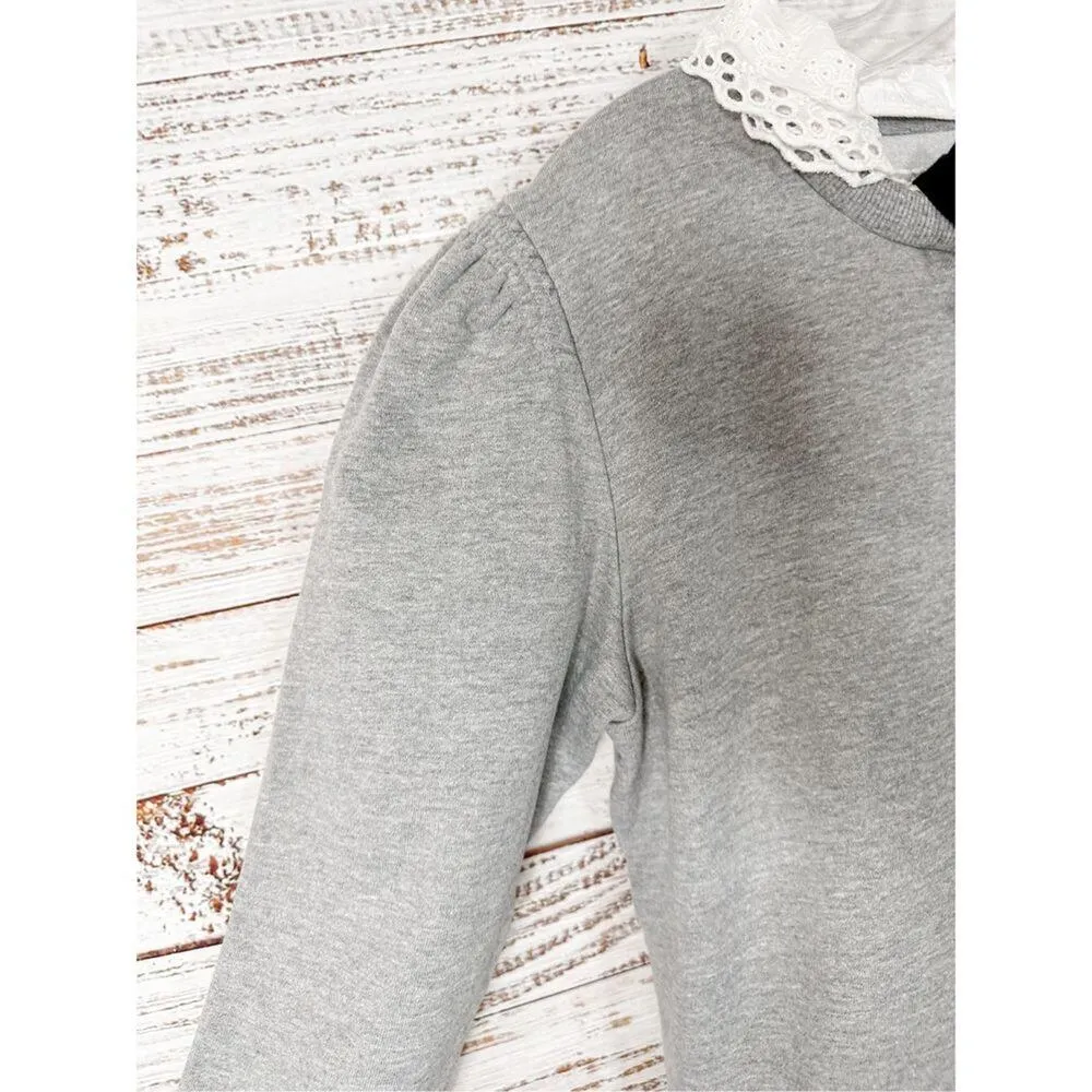 Manoush Womens Eyelet Collar Bow Long Sleeve Cropped Sweatshirt Gray Size Medium - Image 5