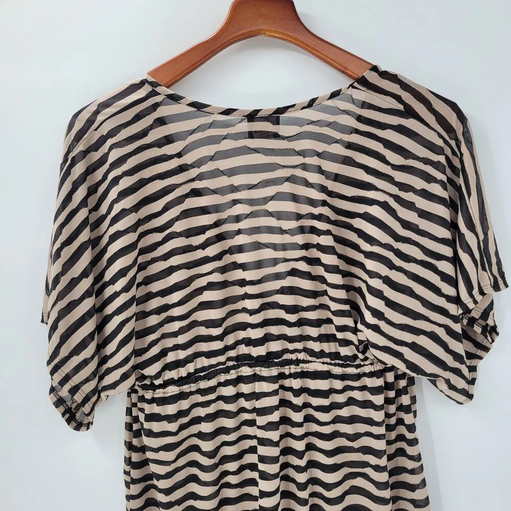 VTG Elif Cover Up Womens Large Beige Black Zebra Print Babydoll Beach Pool Swim Tan - Image 5
