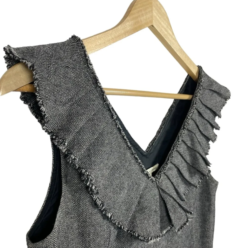 VINTAGE Banana Republic Wool Herringbone Pleated Neck Sheath Dress Grey Size 2 - Image 2