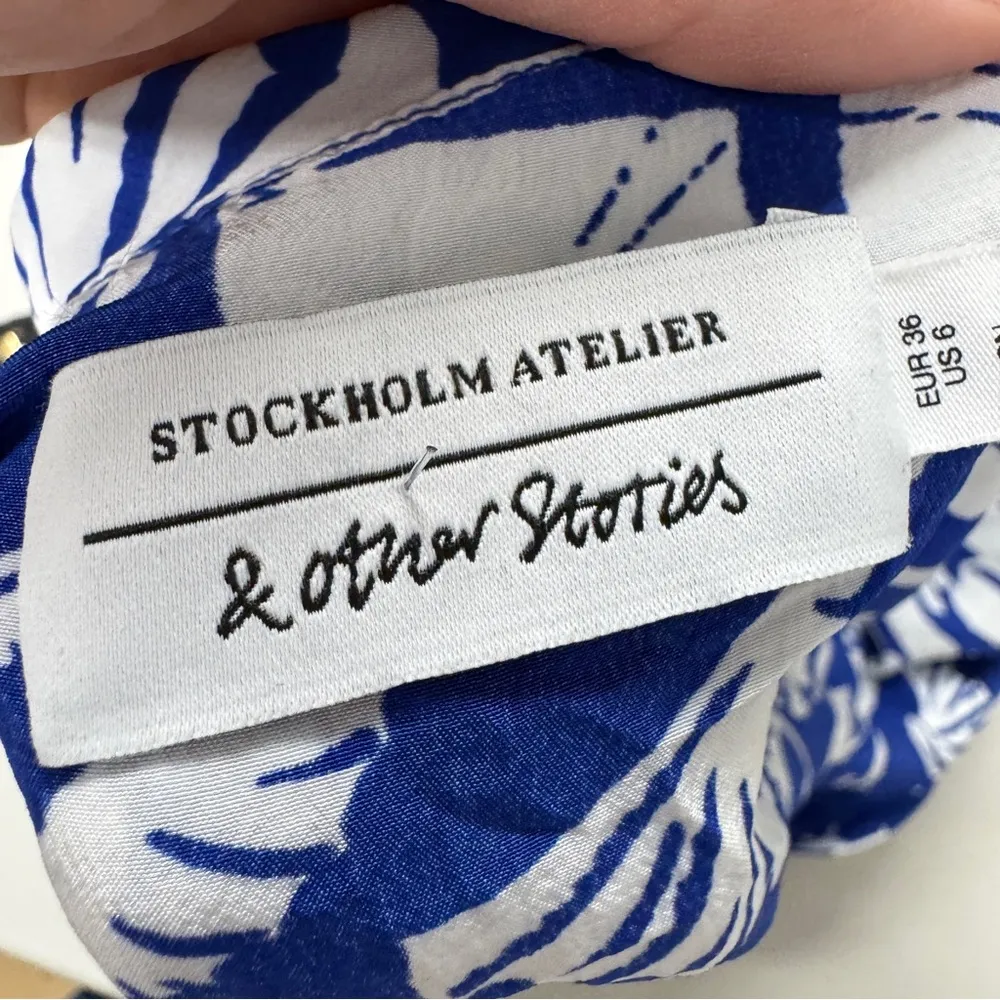 & Other Stories Blue White Nautical Print Ruffled Crop Top Womens 6 Beachy Vaca - Image 10