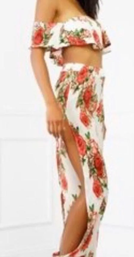 Pleated Floral Off The Shoulder Crop Top - Image 2