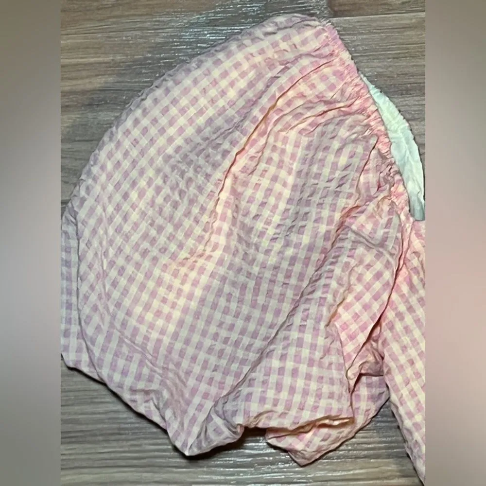 Zara Gingham Puff Sleeve light pink and light yellow top Size L - Image 4
