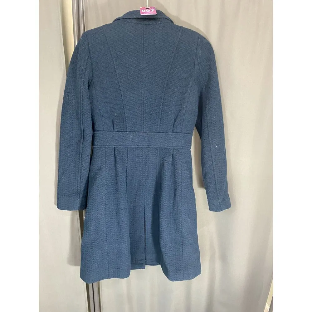 Guess Women's Small Blue Polyester Blend Long Sleeve Zip Pocket Buttons Coat - Image 2