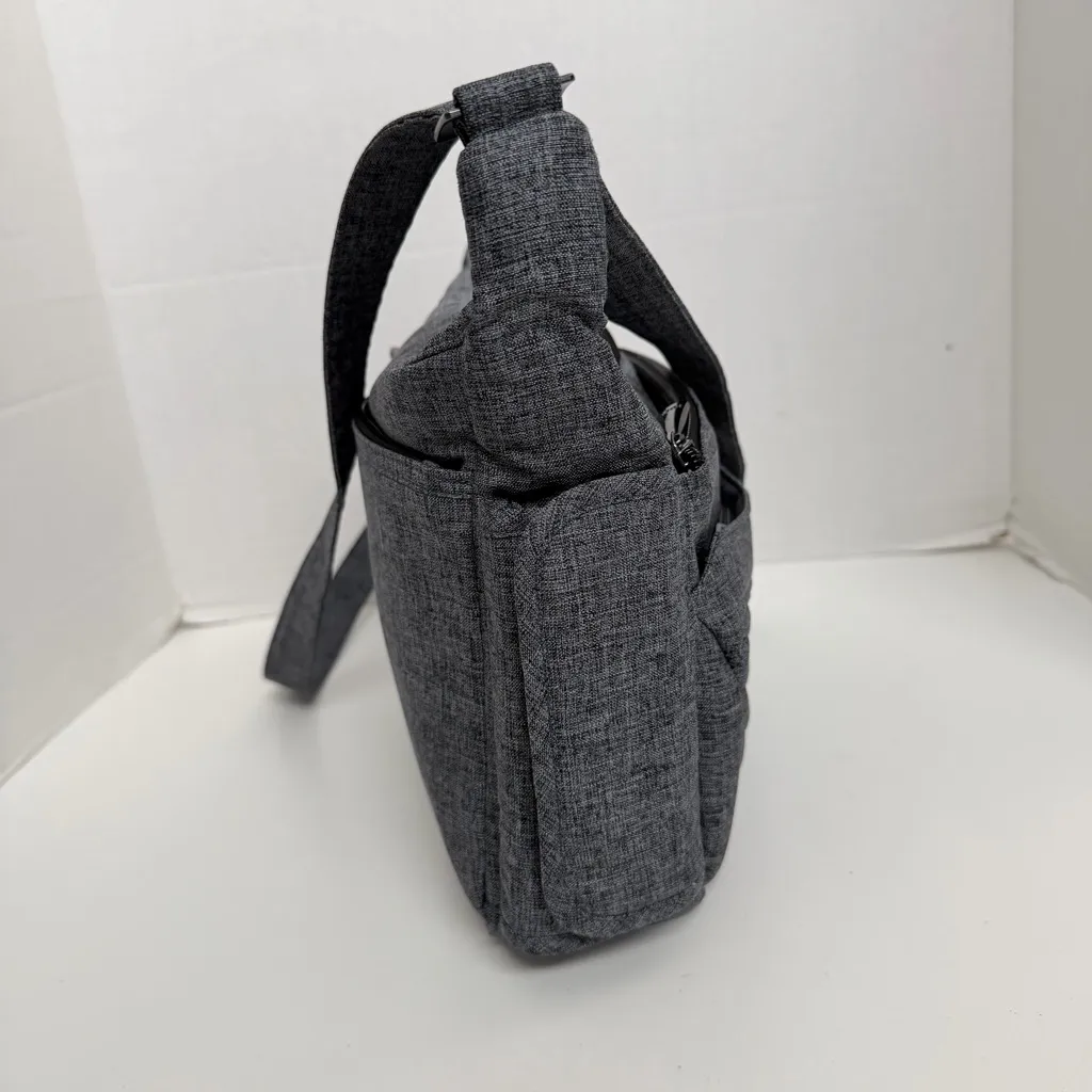 Lug Flutter Crossbody Purse Pockets Organizer Travel RFID Heathered Grey Black Gray - Image 6