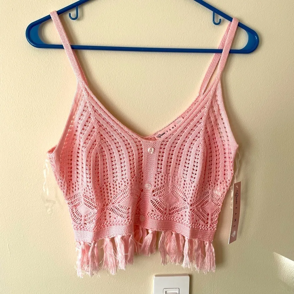 Crave Fame Pink Crochet Crop Top Size Medium NWT - Image 3