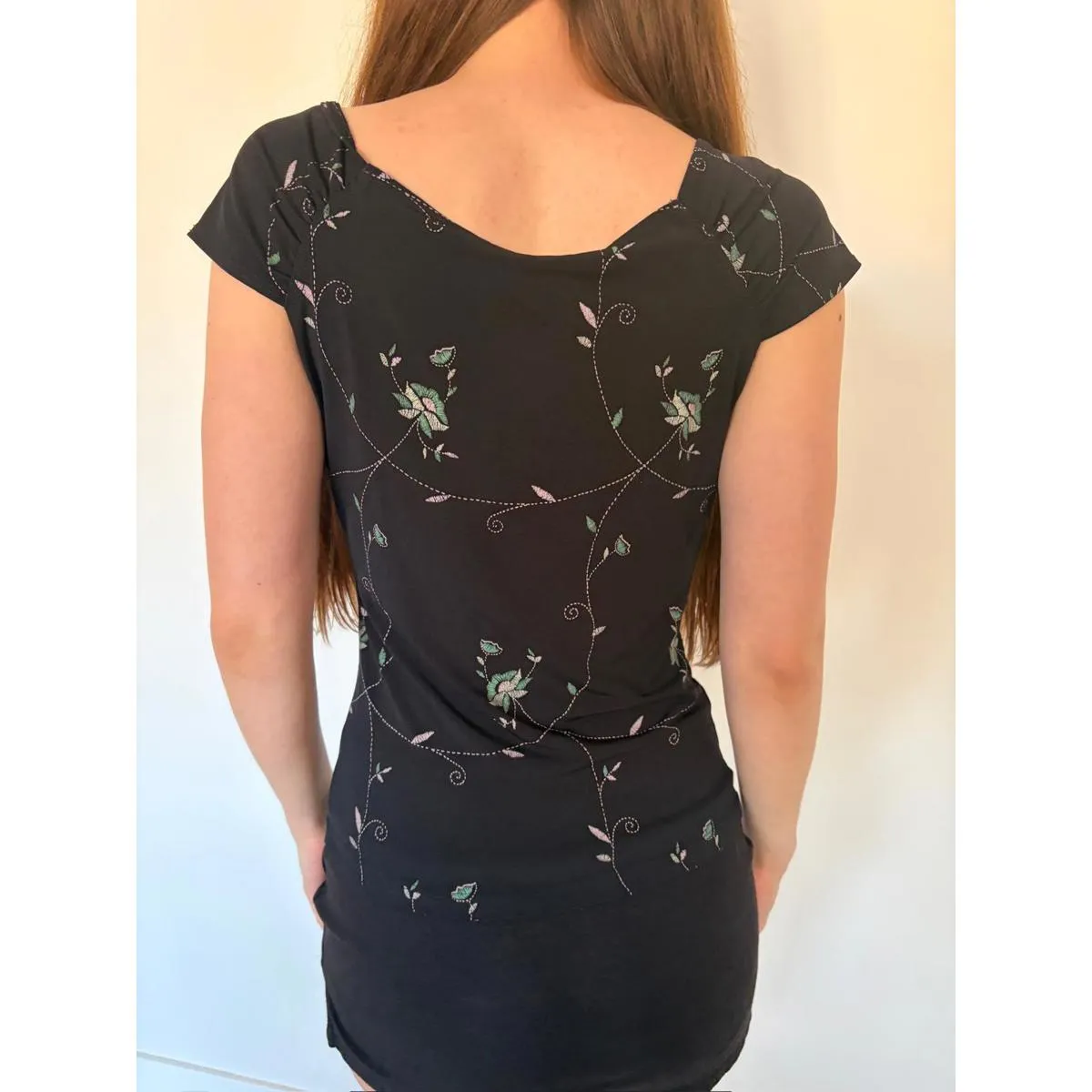 Cottage Core Lace Babydoll Floral Black Milkmaid Top Y2k Size M - Image 4