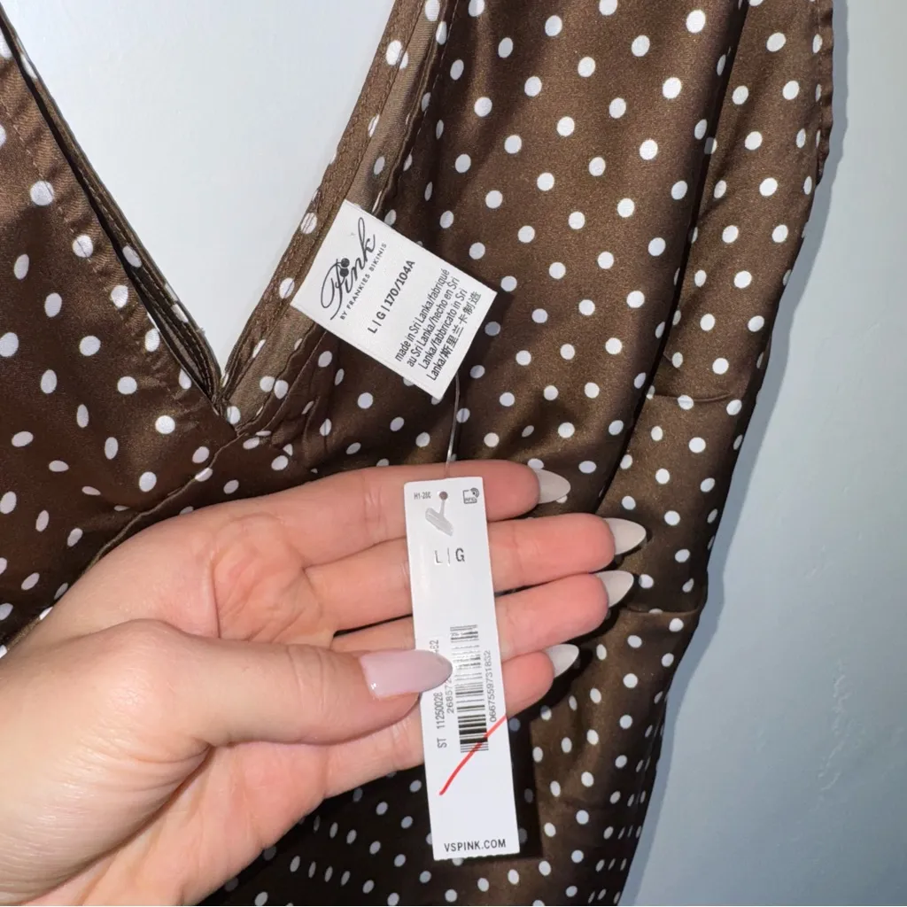 Pink by Frankie's Bikinis Brown and White Polka Dot
Dress Size Large - Image 5