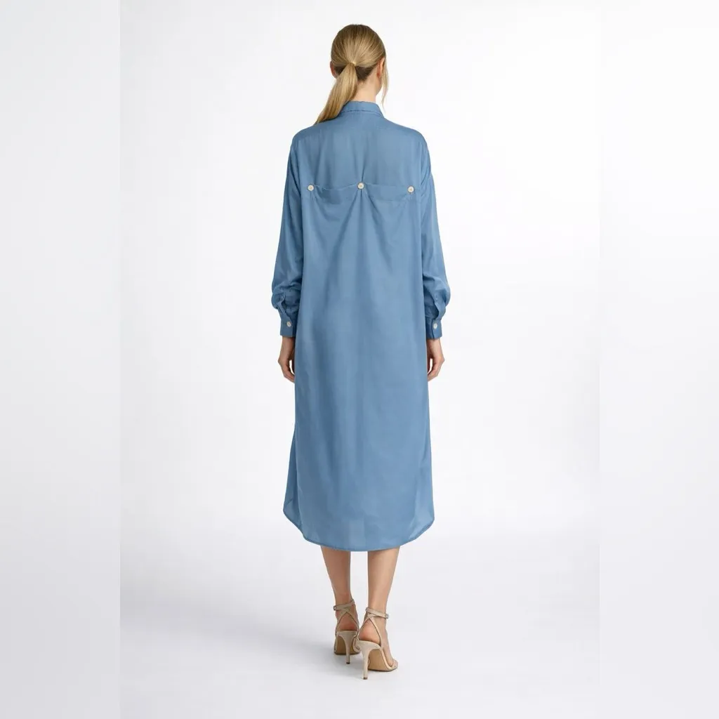 Celine Blue Button Up Shirt With a Long Train - Image 2