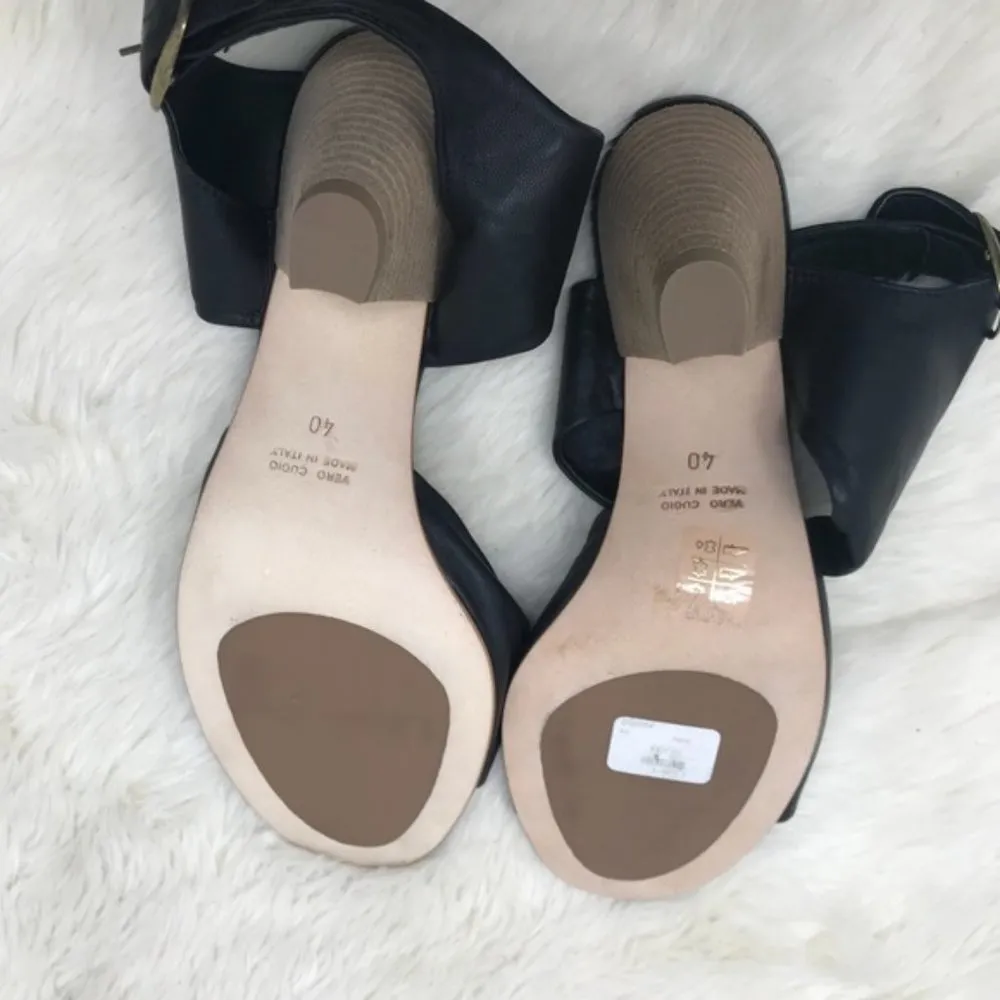 Gidigio Italian Soft Buttery Leather Sandal Stacked Heel Slingback Black Size 8 - Image 6