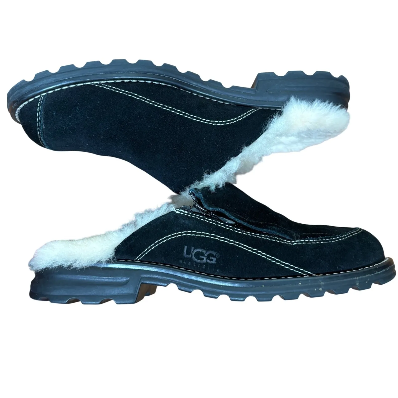 UGG Australia 5457 Black Suede Sheepskin Lined Clog Mule Shoes Women Size 7 - Image 3