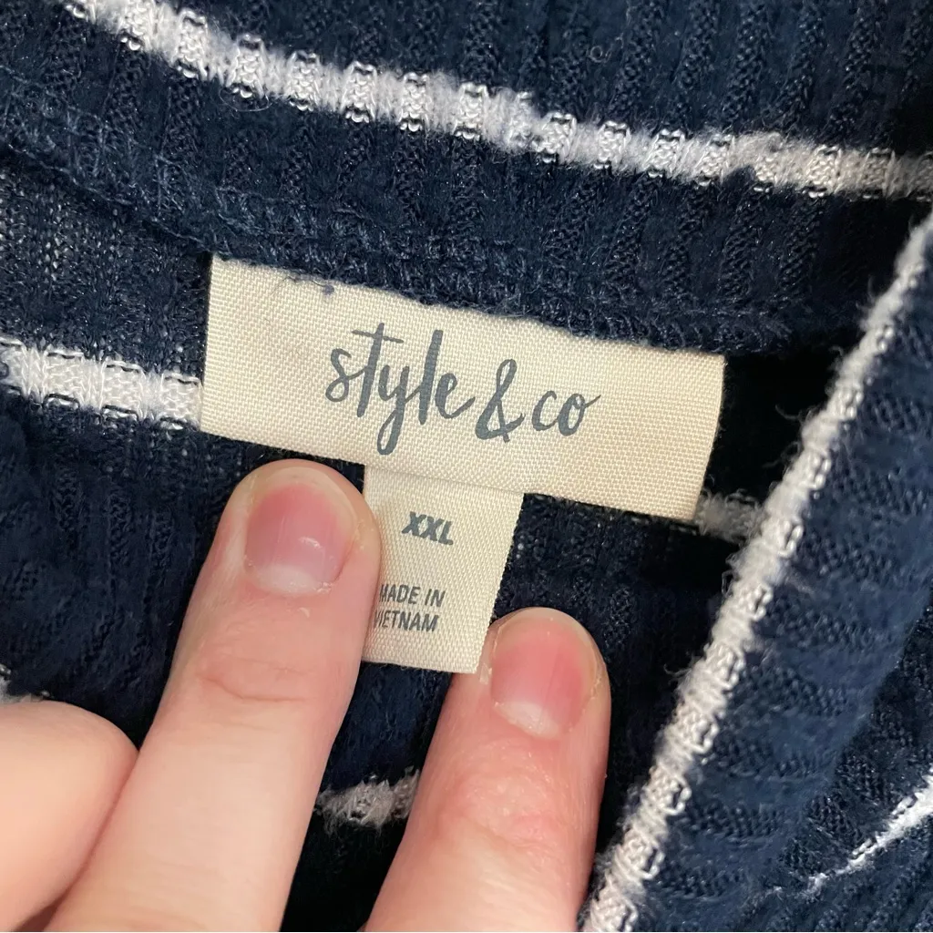 STYLE CO STYLE&CO Striped Rib Knit Tunic Top Navy Blue White Long Sleeve Sweater - Image 5