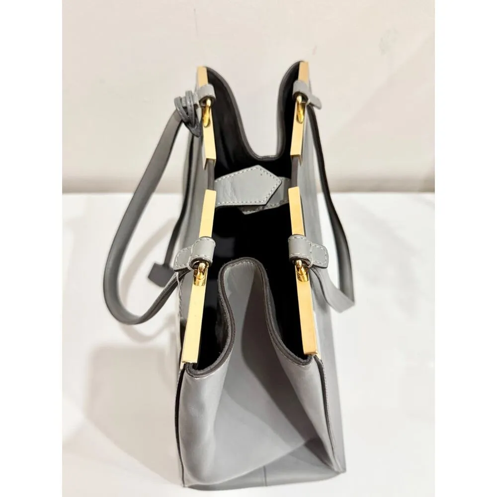 Fendi 2Jours Gray Textured Leather Double Shoulder Top Handle Handbag - Image 12