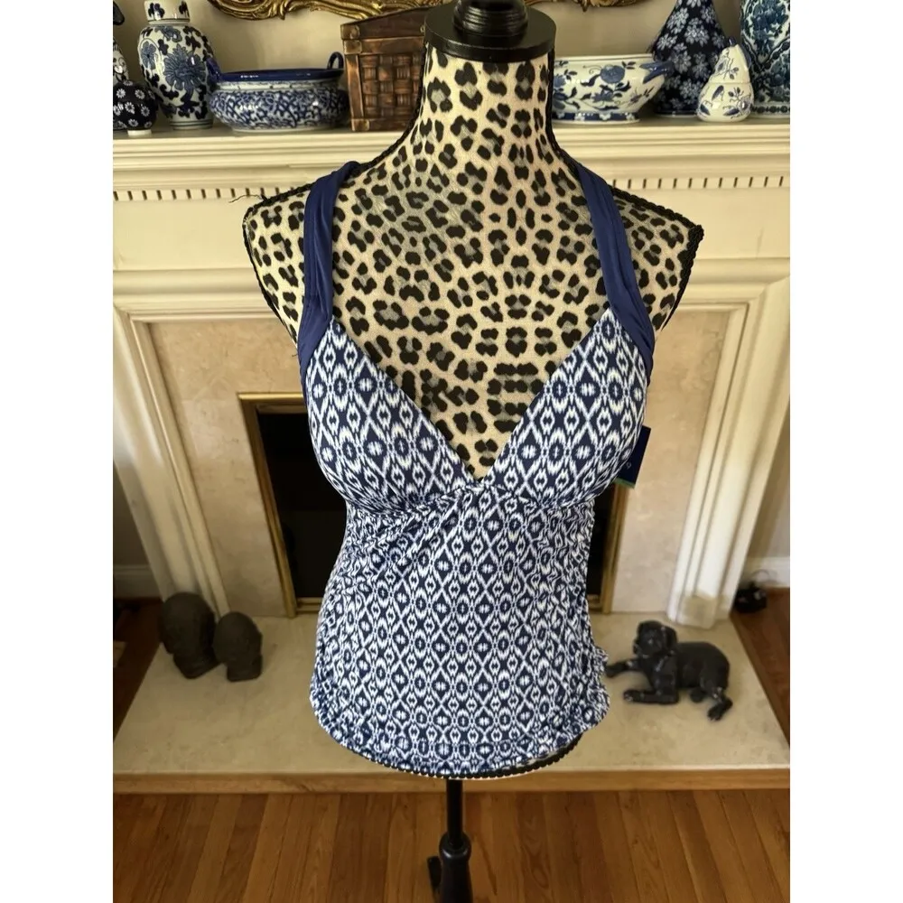 Apt. 9 women spring summer swimwear tankini top blue white geometric M New - Image 3