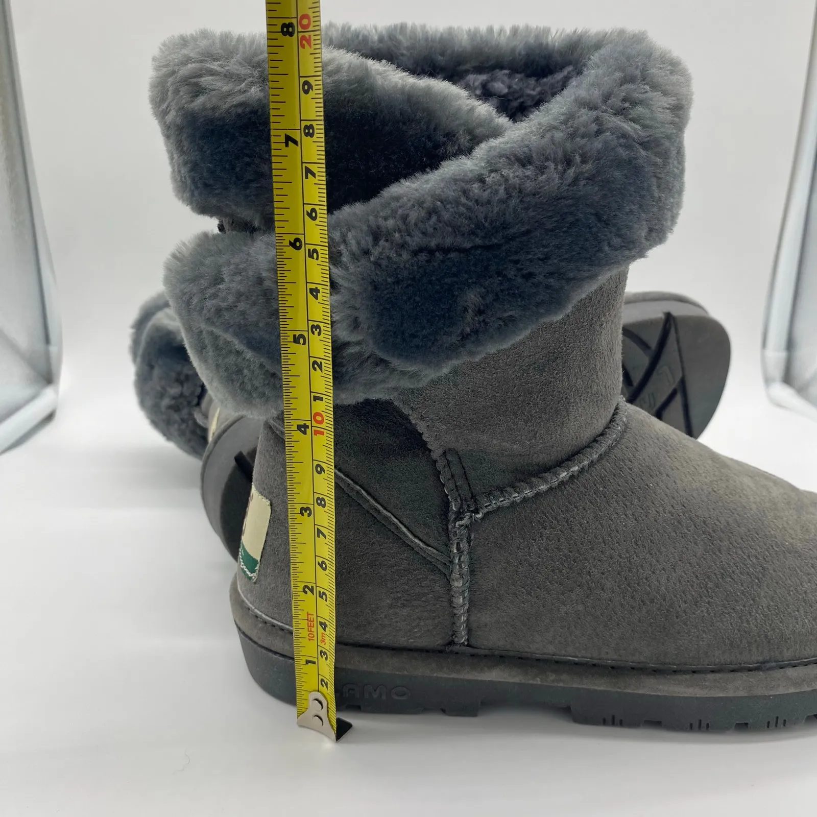 Lamo Gray Lambskin Leather Boots Winter Cozy Loungewear Slippers Women's size 6 - Image 7