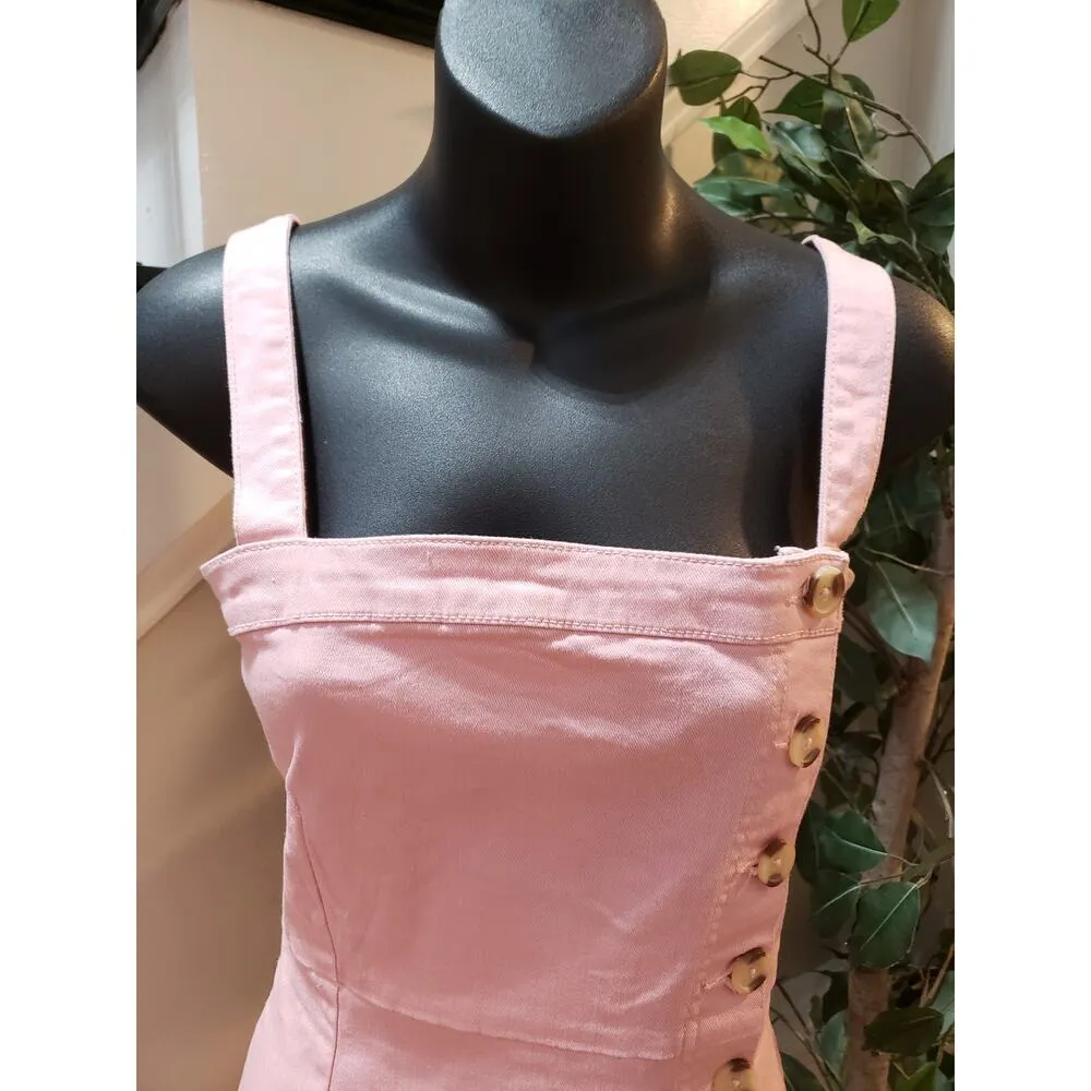 Forever 21 Dress Women's Medium Pink Denim Summer Wide Strap Button Front - Image 9