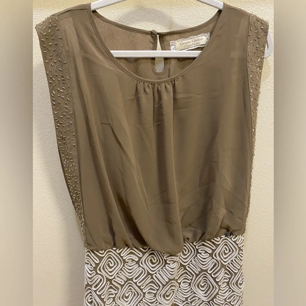 Giorgia & Johns embroidered Pencil Tight Sleeveless Dress Women's Sz Large Brown - Image 4