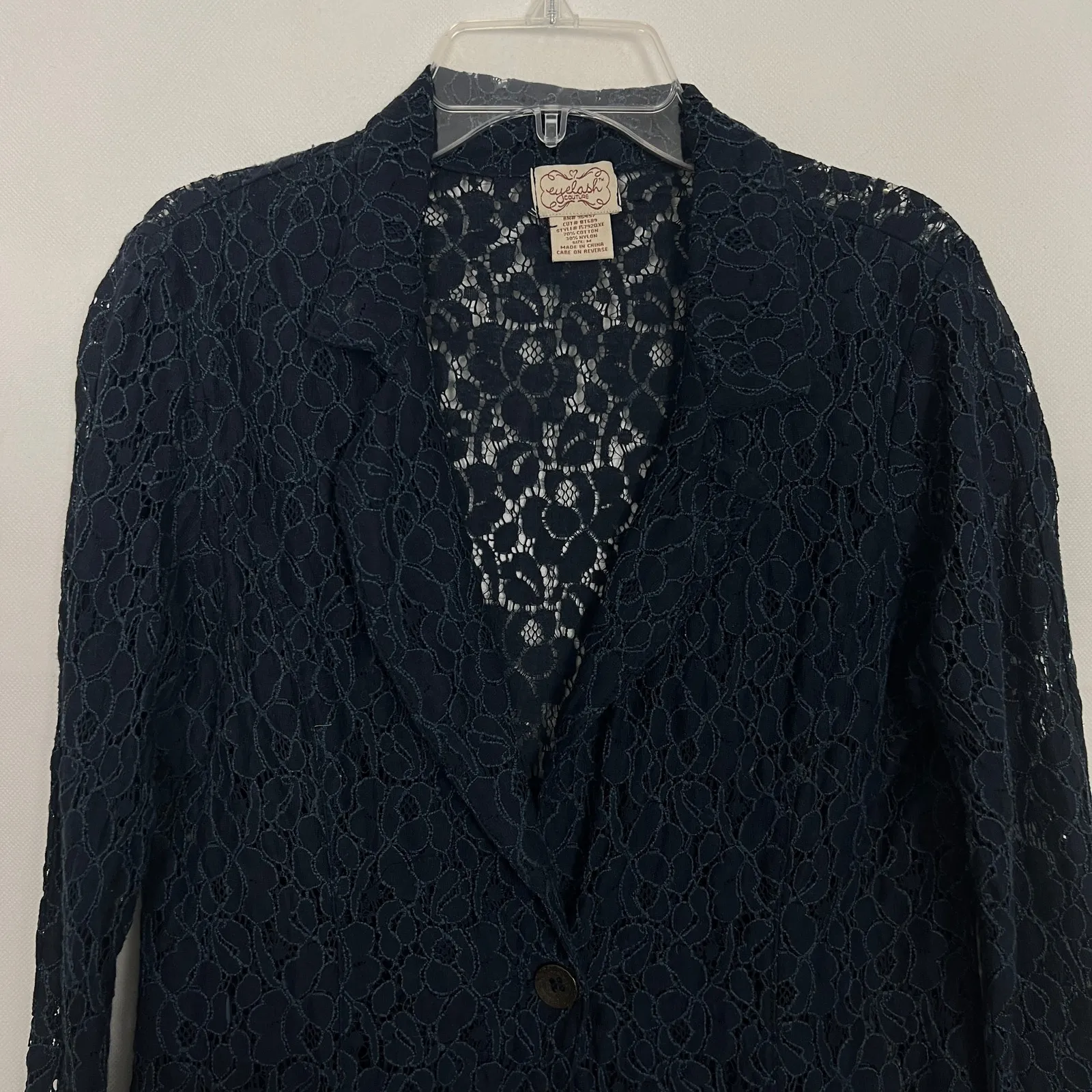 Eyelash Couture Lace Button Front Long Sleeve Blue Blazer Size XS/S - Image 3