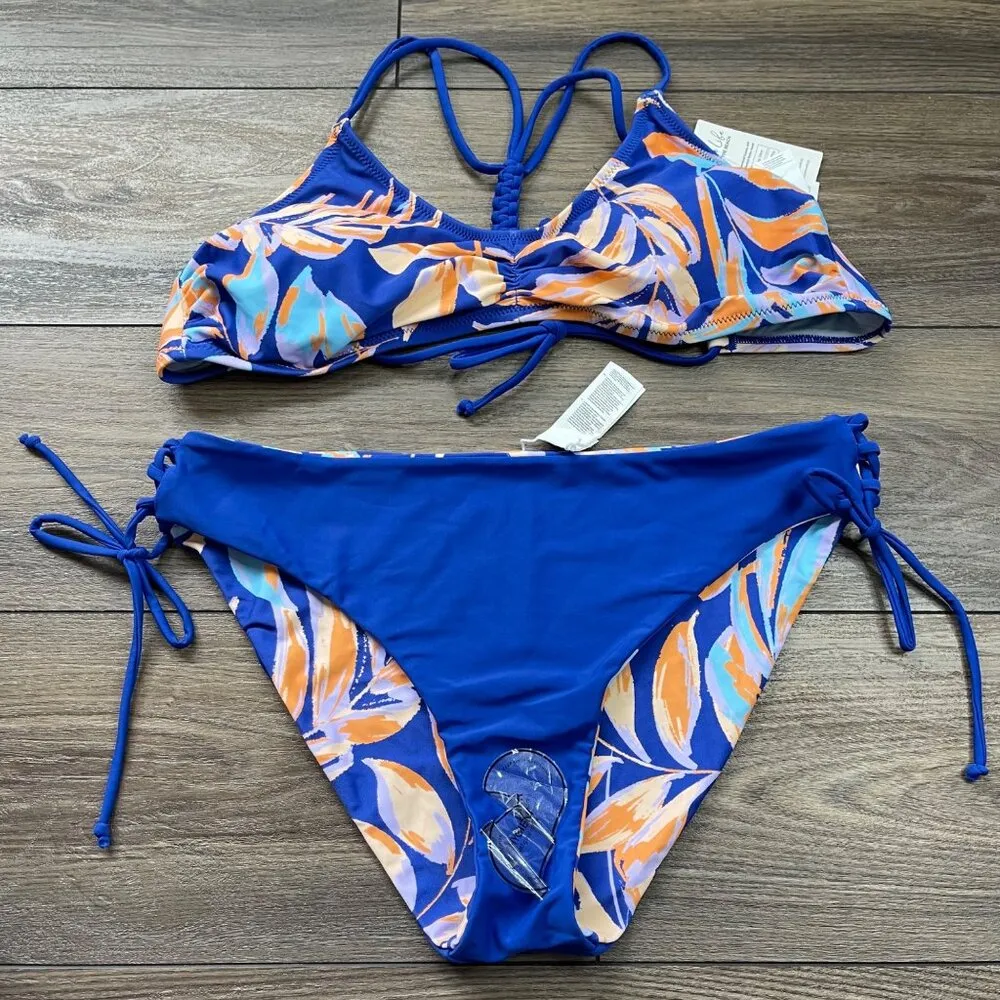 Cupshe Tropical Bikini Set Womens Size XL Strappy Back Top & Reversible Low Rise - Image 5