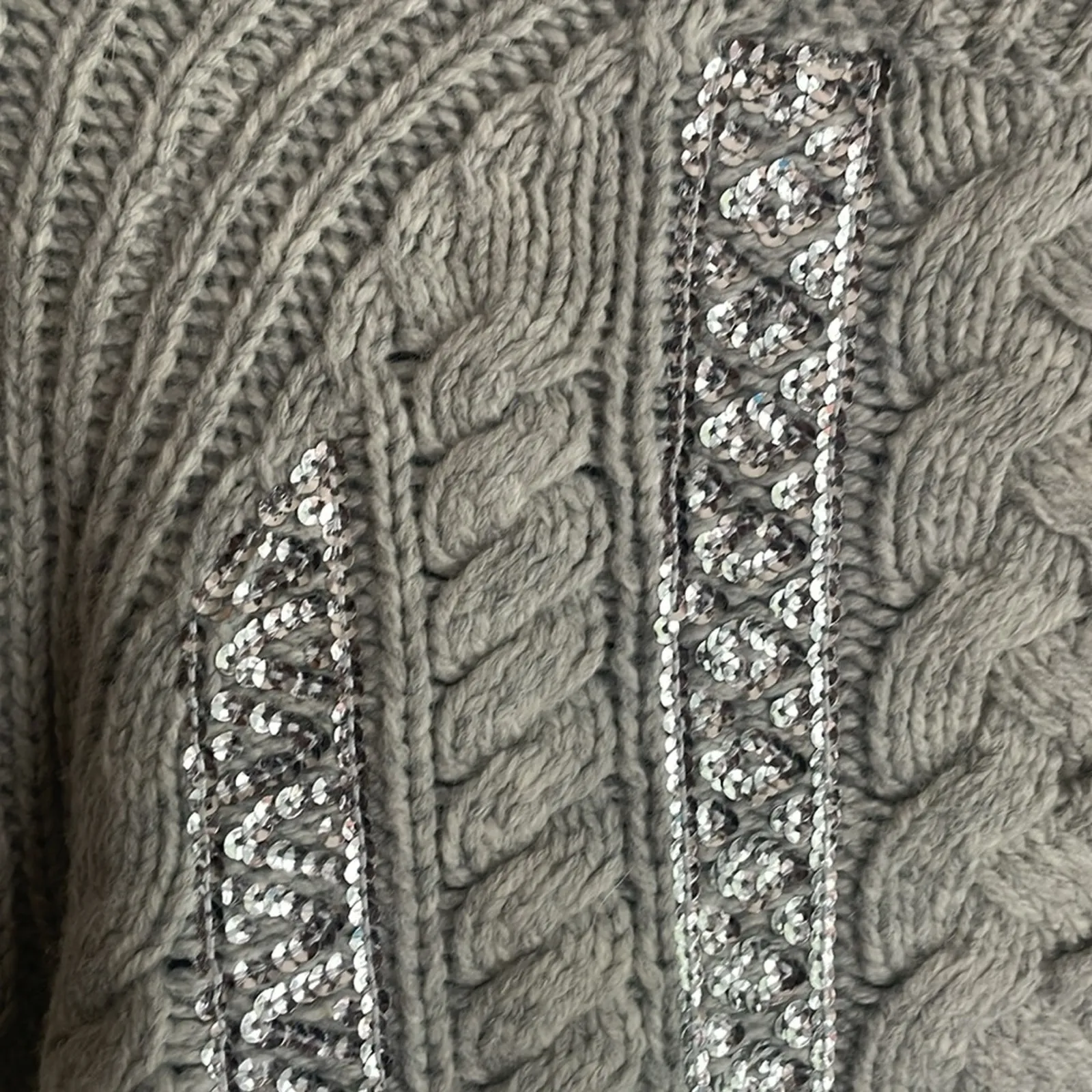J.Crew Cable-knit Sequin Sweater Gray - Image 10