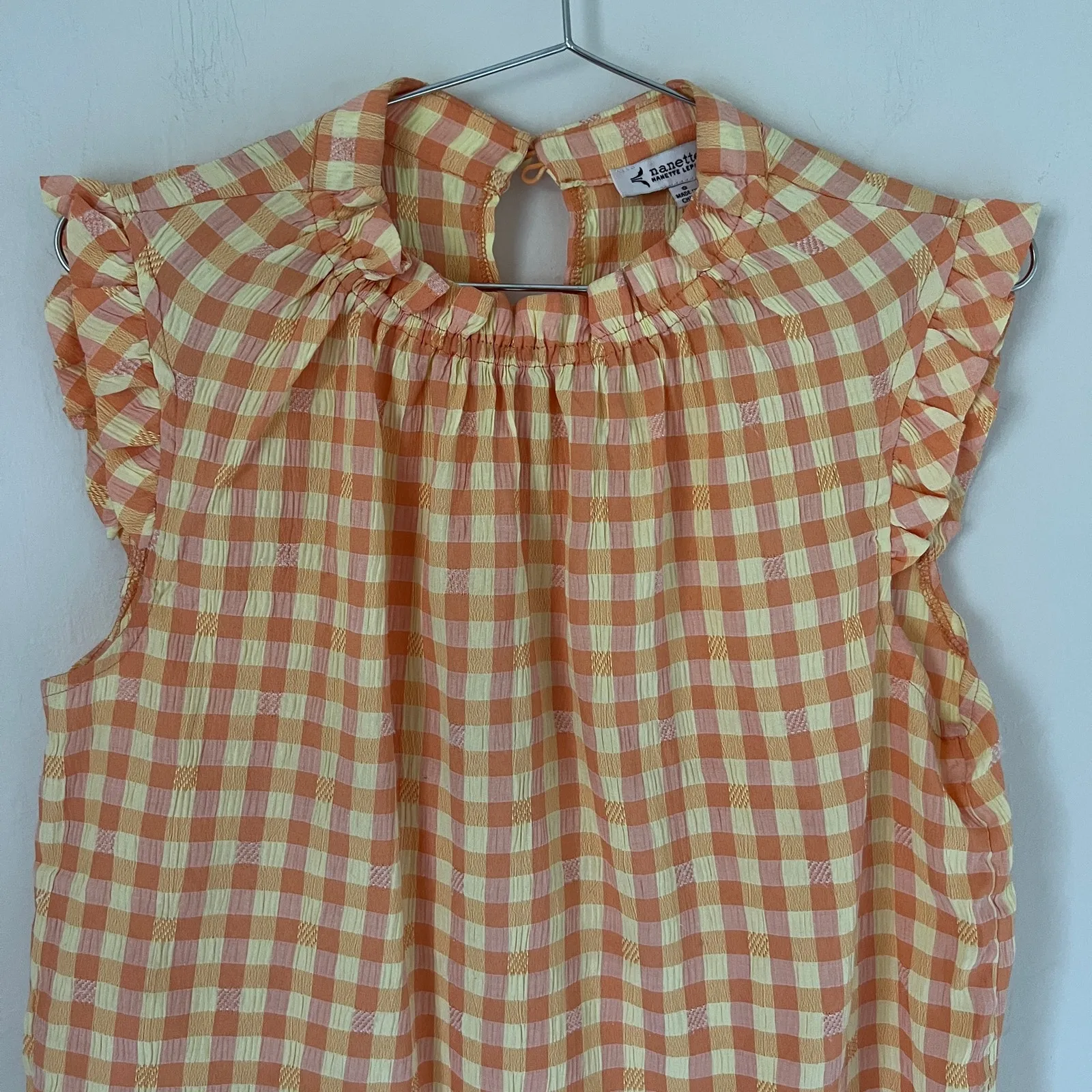 Nanette Lepore Gingham Print Top In Tangerine Yellow Women's size S - Image 3