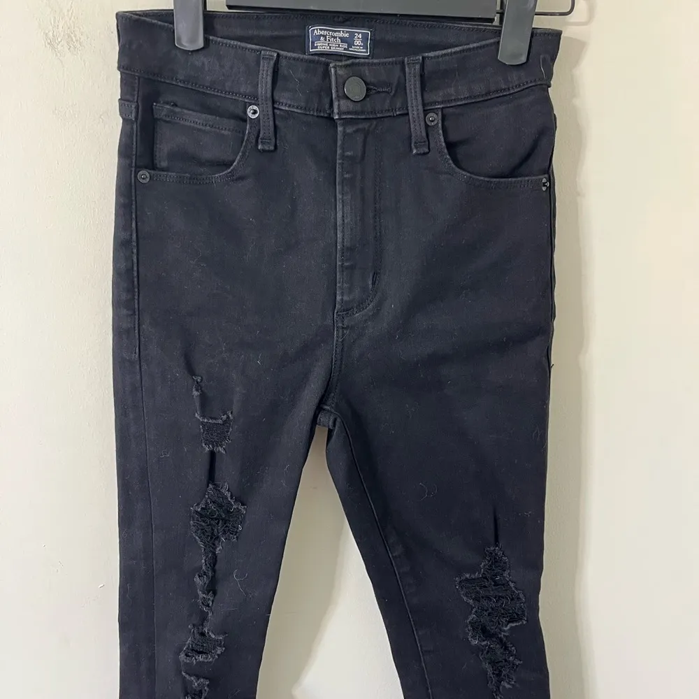 Abercrombie & Fitch Simone High Rise Super Skinny Black Distressed Denim Jean 00 - Image 2